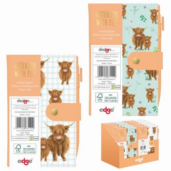 SJ01305 SJ01305 SLIM NOTEBOOK N PEN ASST HIGHLAND COW