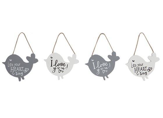 SIGN BIRD SHAPED HANGING 4 ASS