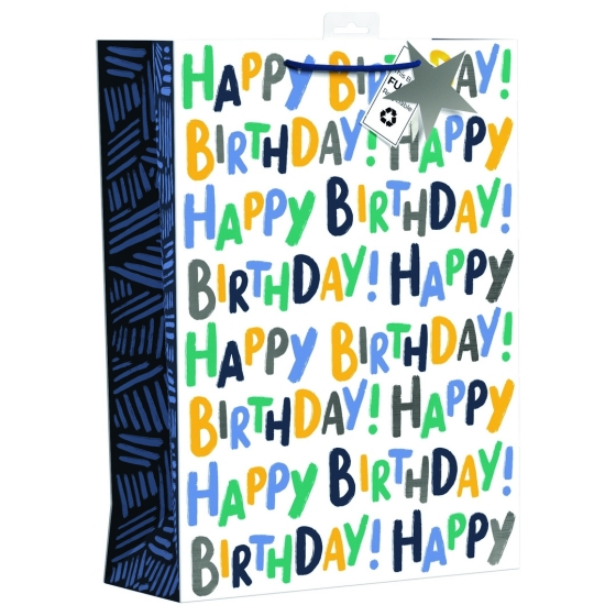 SJ15223 SJ15223 GIFT BAG BLUE BIRTHDAY TEXT EXTRA LARGE