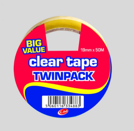 CH0108 SH05507 CLEAR TAPE 19MM X 50 TWIN PK