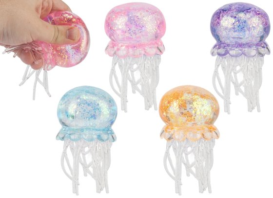 SQUISHIES GLITTER JELLYFISH 10 X 6CM 4 ASST