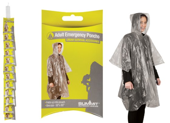 SUMMIT ADULT EMERGENCY PONCHO 50X80INCH IN BOX 12PC CLIPSTP