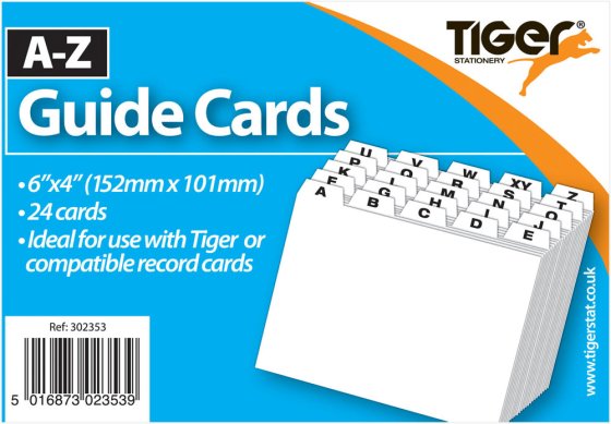 SH02910 A-Z RECORD GUIDE CARD SET 6X4