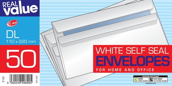 CJ0603 SJ01108 ENVELOPES DL 50S WHTE SSEAL
