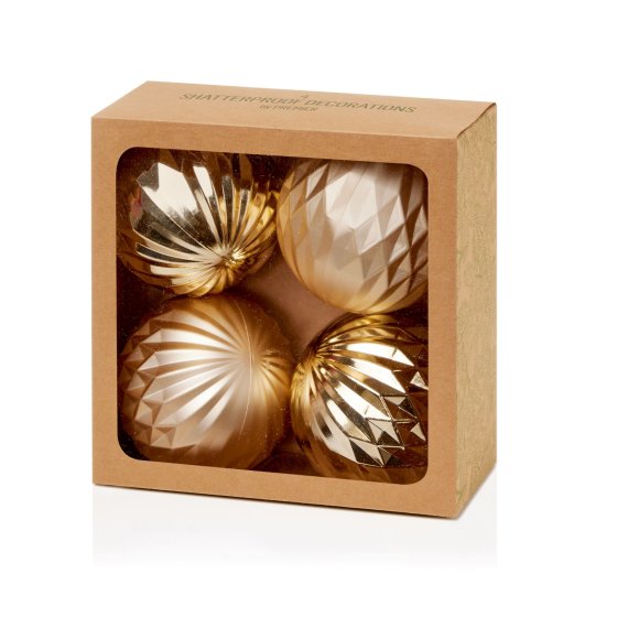 XH3706 BAUBLES 4PK CHAMPAGNE GOLD GEO