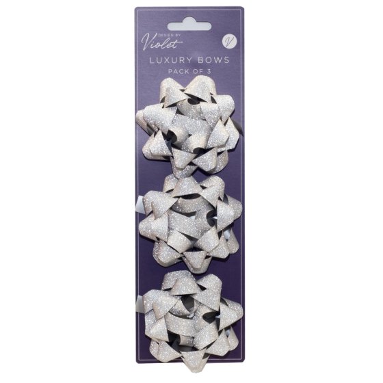 BOWS SILVER GLITTER 3 PK