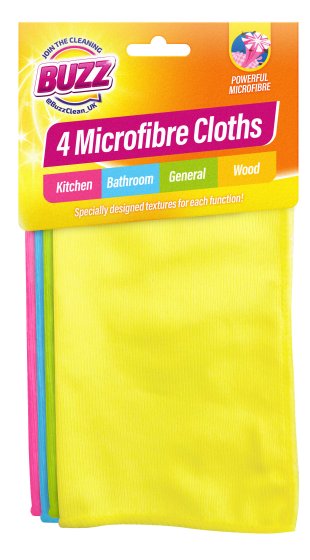 BUZZ MICROFIBRE CLOTHS HEADER CARD 4PK