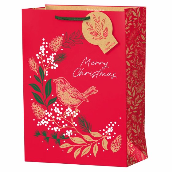 XH1704 GIFT BAG RED ROBIN L FSC