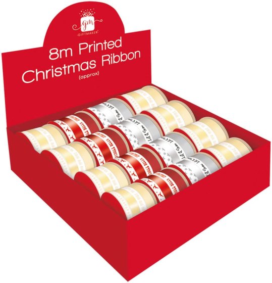 WIGIG RIBBON 8M PRINTED CHRISTMAS