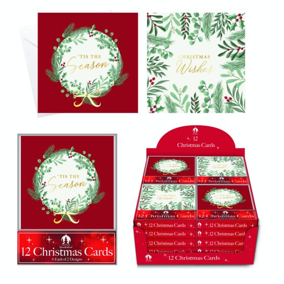 CARDS BOX 12 SQWREATH/FOLIAGE