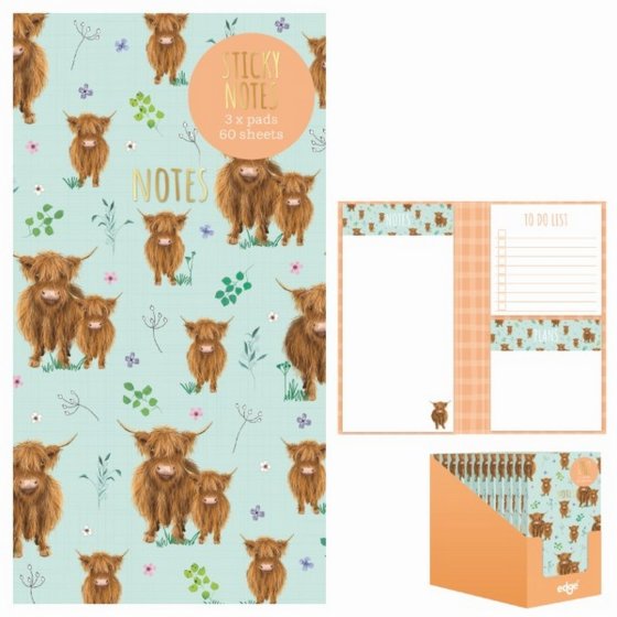 SJ01306 SJ01306 STICKY NOTE SET HIGHLAND COW
