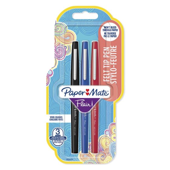 SJ06909 PEN PAPERMATE FLAIR FELT TIP MEDIUM BLACK/BLUE/RED 3