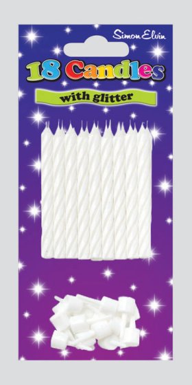 SH12025 CANDLES SPIRAL WHTE GLITTER 18