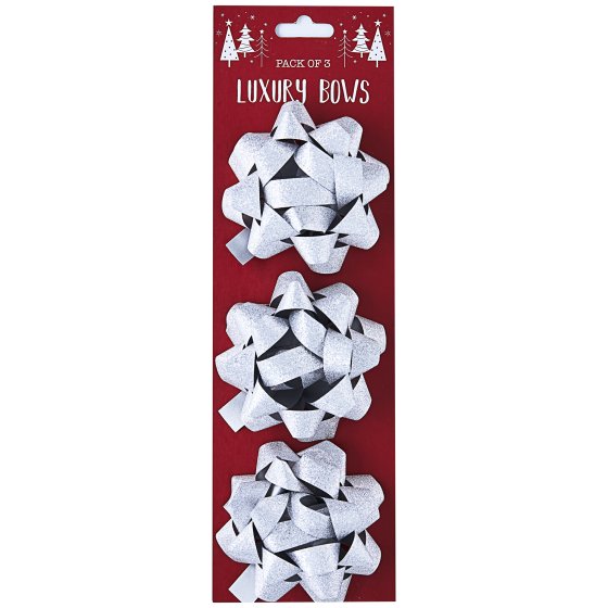 XH3309 BOW CARD 3 SILVER 7.5CM GLITTE