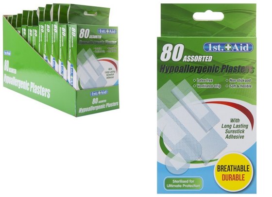 SJ11208 SJ11208 PLASTERS HYPO ALLERGENIC 80PK ASST