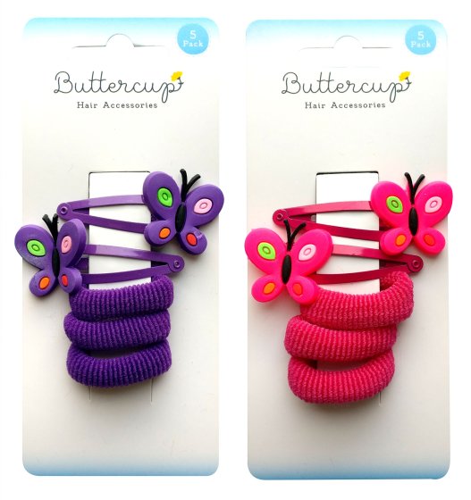 GIRLS BUTTERFLY HAIR ACCESSORIES 5PK (2 COLOU
