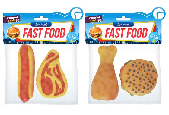 PET TOY SQUEAKY FAST FOOD 2PK