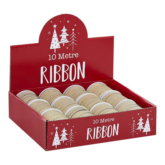 XH3317 RIBBON 1CM X 10M GOLD GLITTER