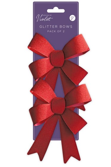 BOWS RED GLITTER 2PK