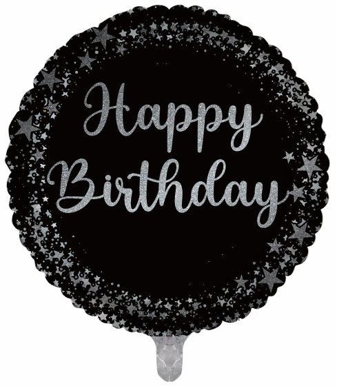 BALLOON 18IN FOIL BIRTHDAY BLACK CONFETTI