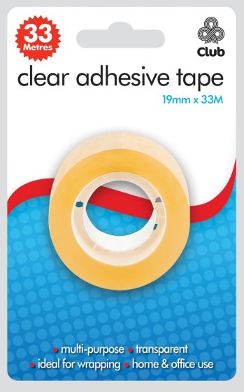 CJ0804 SJ05304 CLEAR TAPE 19MMX33M CARDED