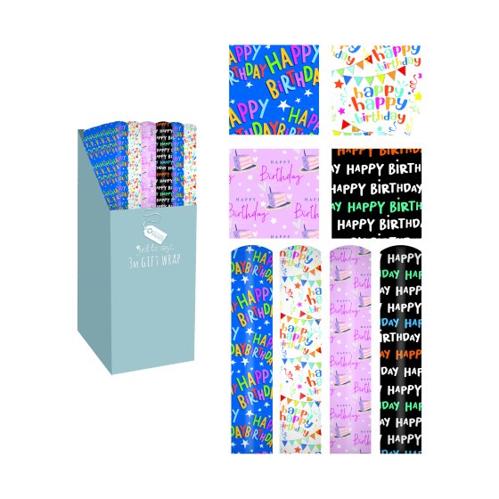 SJ14707 SJ14707 GIFT WRAP ROLL 3M HAPPY BIRTHDAY ASST