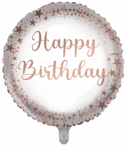 BALLOON 18IN FOIL BIRTHDAY ROSE GOLD CONFETTI