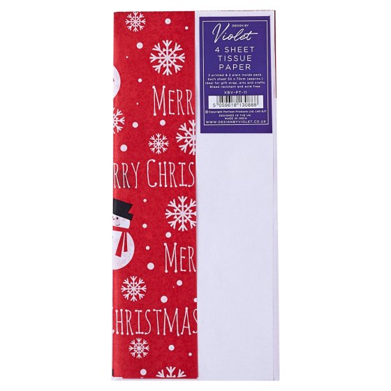 TISSUE RED SNOWMAN/WHIT 4 SH