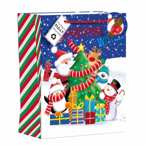 XH3018 GIFT BAG SANTA N FRIENDS L