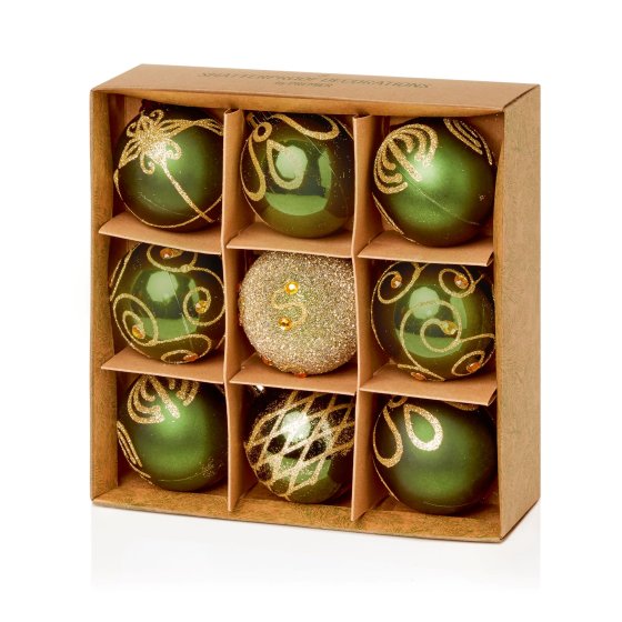 XH3704 BAUBLES 9PK DARK GREEN DECORAT