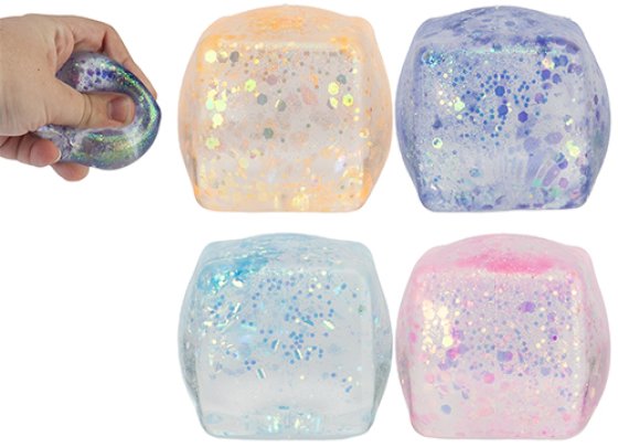 SQUISHIES GLITTER CUBE 5CM 4 ASST