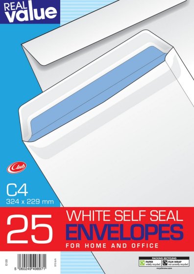 CJ0601 SJ01106 RV C4 WHITE SELF SEAL ENV 25S