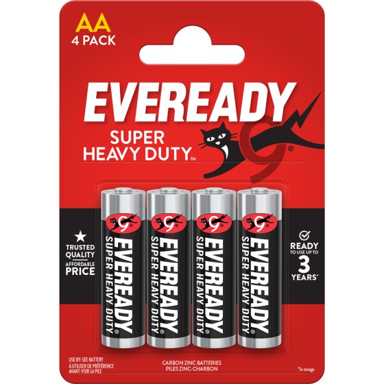 AJ1604 EVEREADY SUPER HEAVY DUTY ZINC BATTERIES AA 4PK