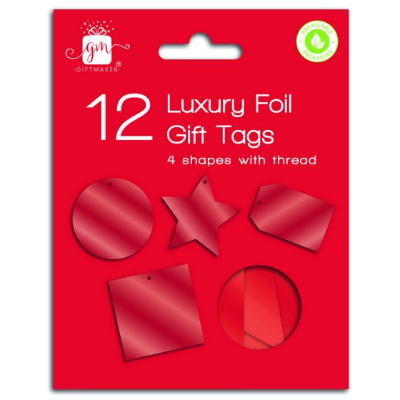 XH0907 TAGS 12PK FOILED DIECUT RED