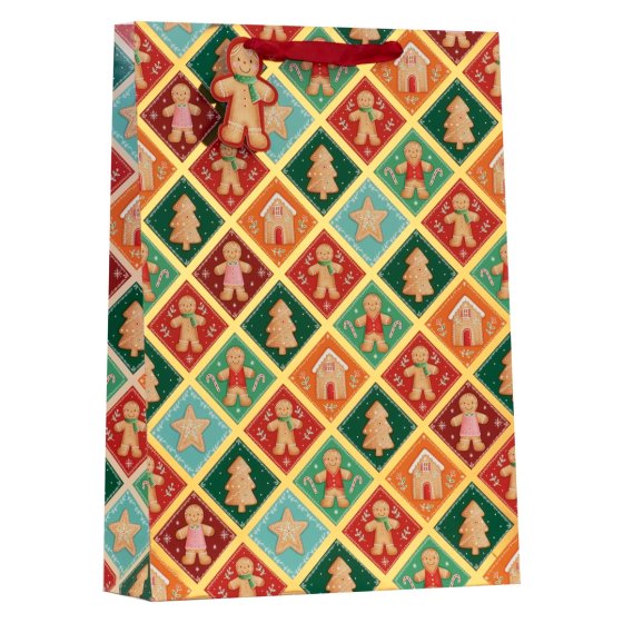 GIFT BAG PATCHWORK GINGERBREAD XL