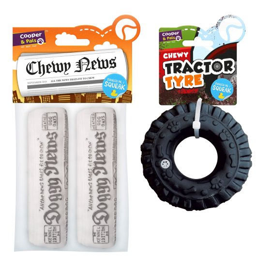PET TOY SQUEAKY TYRE N NEWSPAPER MIXED CASE