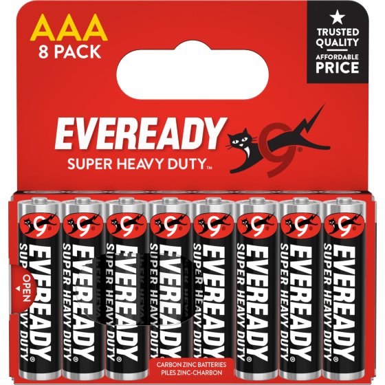 AJ1605 EVEREADY SUPER HEAVY DUTY ZINC BATTERIES AAA 8PK