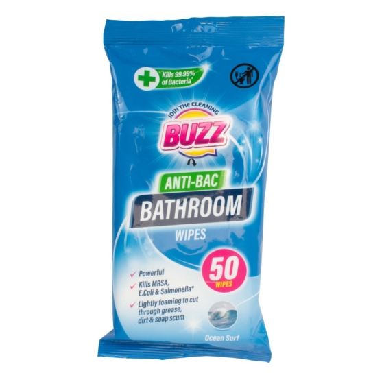 BUZZ BATHROOM ANTI BAC WIPES 50PK OCEAN