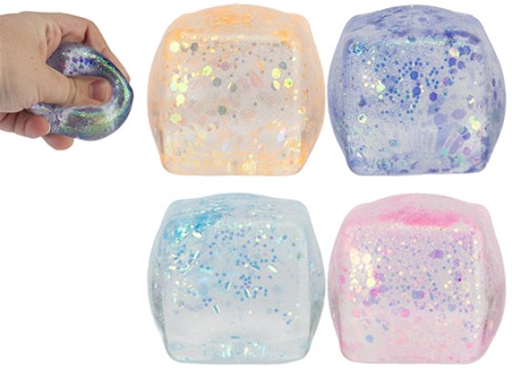 SQUISHIES GLITTER CUBE 5CM 4 ASST