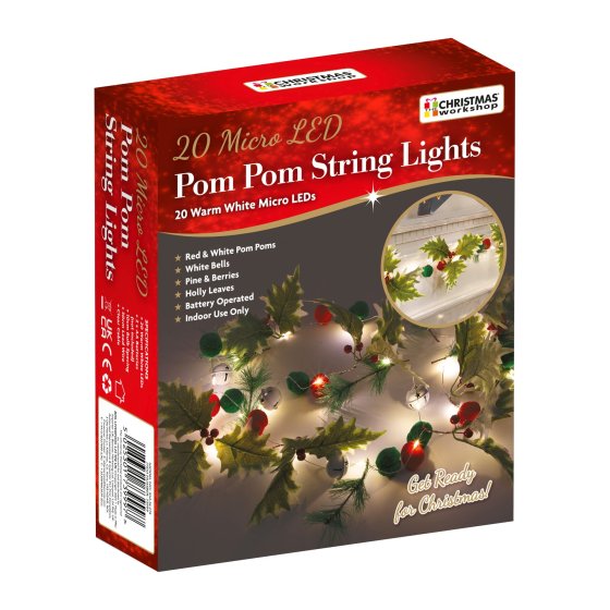 XH4210 LIGHTS 20 LED POMPOM RED BERRY