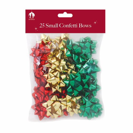 XH3406 BOW CONFETTI SML RED GOLD GREE