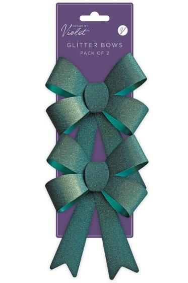 BOWS GREEN GLITTER 2PK