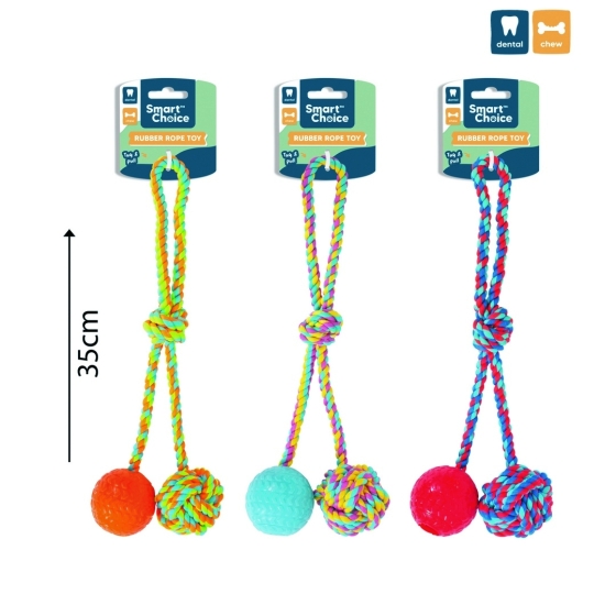SJ11305 DOG TOY RUBBER BALL N ROPE ASST