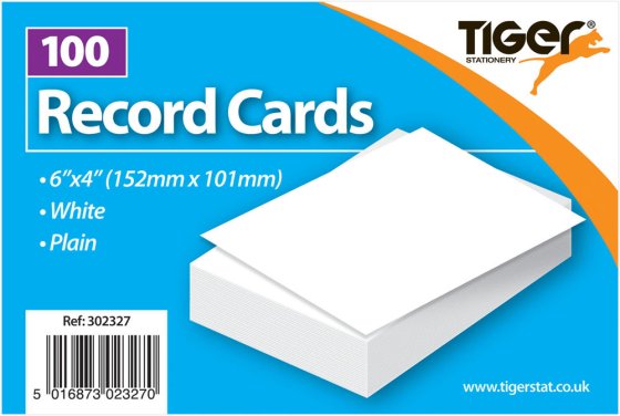 AJ0409 SH02905 100 RECORD CARDS PLAIN 6X4
