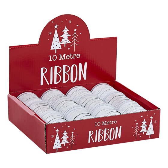 XH3318 RIBBON 1CM X10M SILVER GLITTER