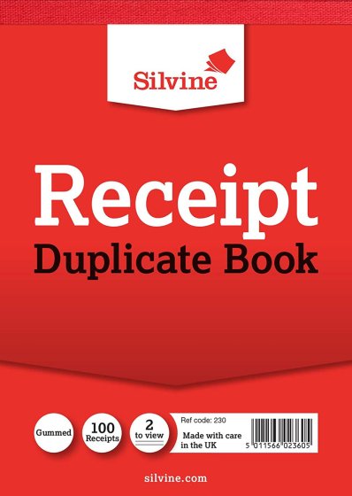 SH02711 RECEIPT BOOK SILVINE 230