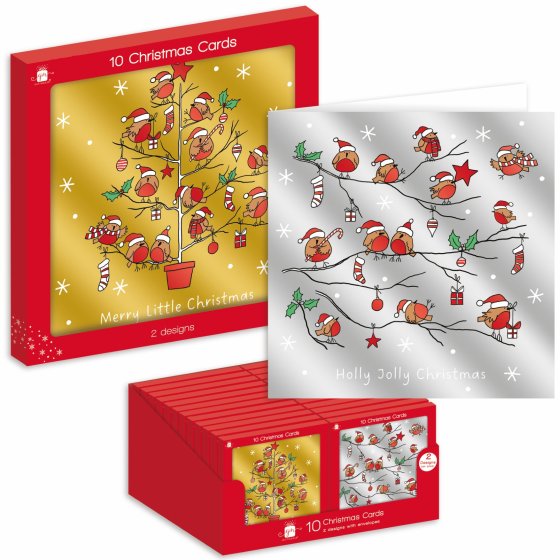 XH0609 CARDS SQ 10PK METALLIC ROBIN 2