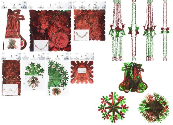 XH3603 FOIL DECORATIONS GREEN RED 7PC