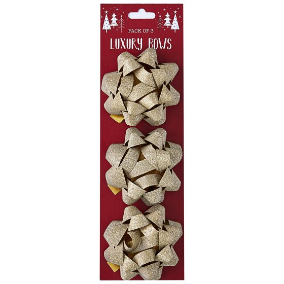 XH3308 BOW CARD 3 GOLD 7.5CM GLITTER