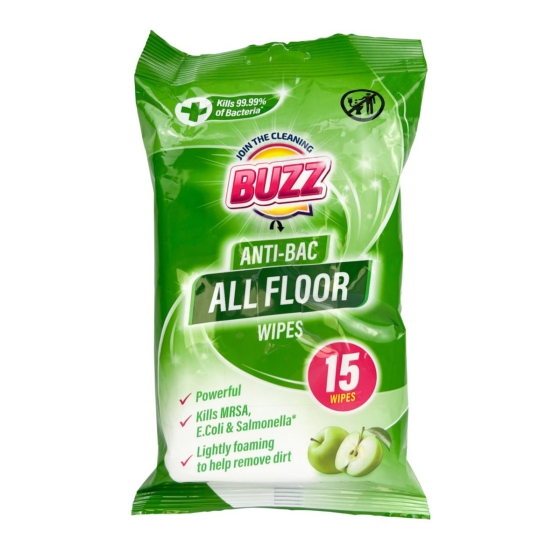 BUZZ FLOOR ANTI BAC WIPES 15PK APPLE